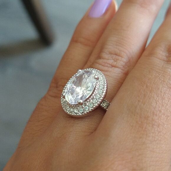 Oval CZ Silvertone Ring size 7 - Picture 2 of 6